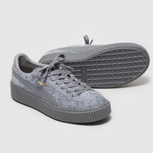 Grey Hairy suede platform Pumas
